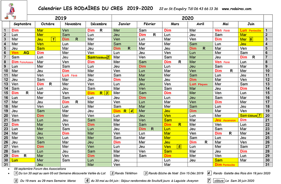 calendrier rodaires 2019-2020