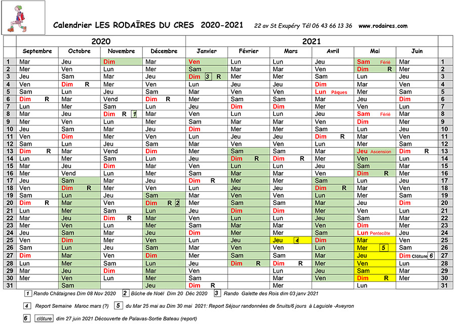 calendrier rodaires 2020-2021
