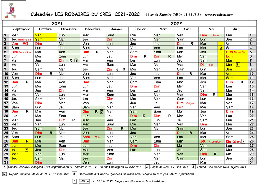 calendrier rodaires 2020-2021