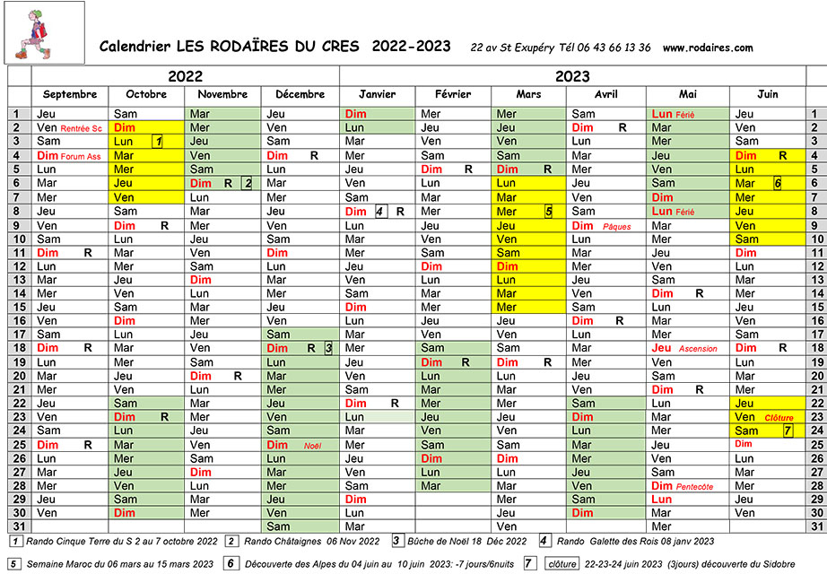 calendrier rodaires 2022-2023